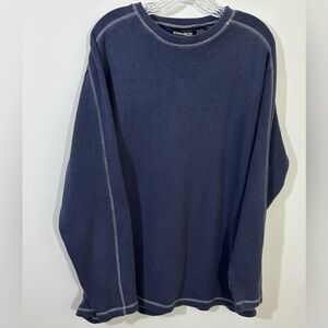 ODO sz XL waffle knit crew neck shirt in a. Medium blue, white topstitching